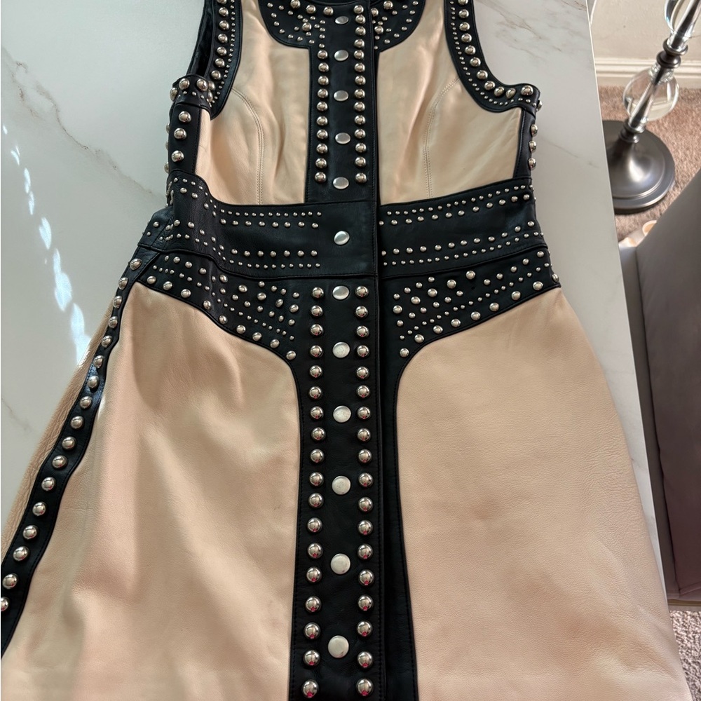 Nasty Gal Beige and Black Studded Mini Dress